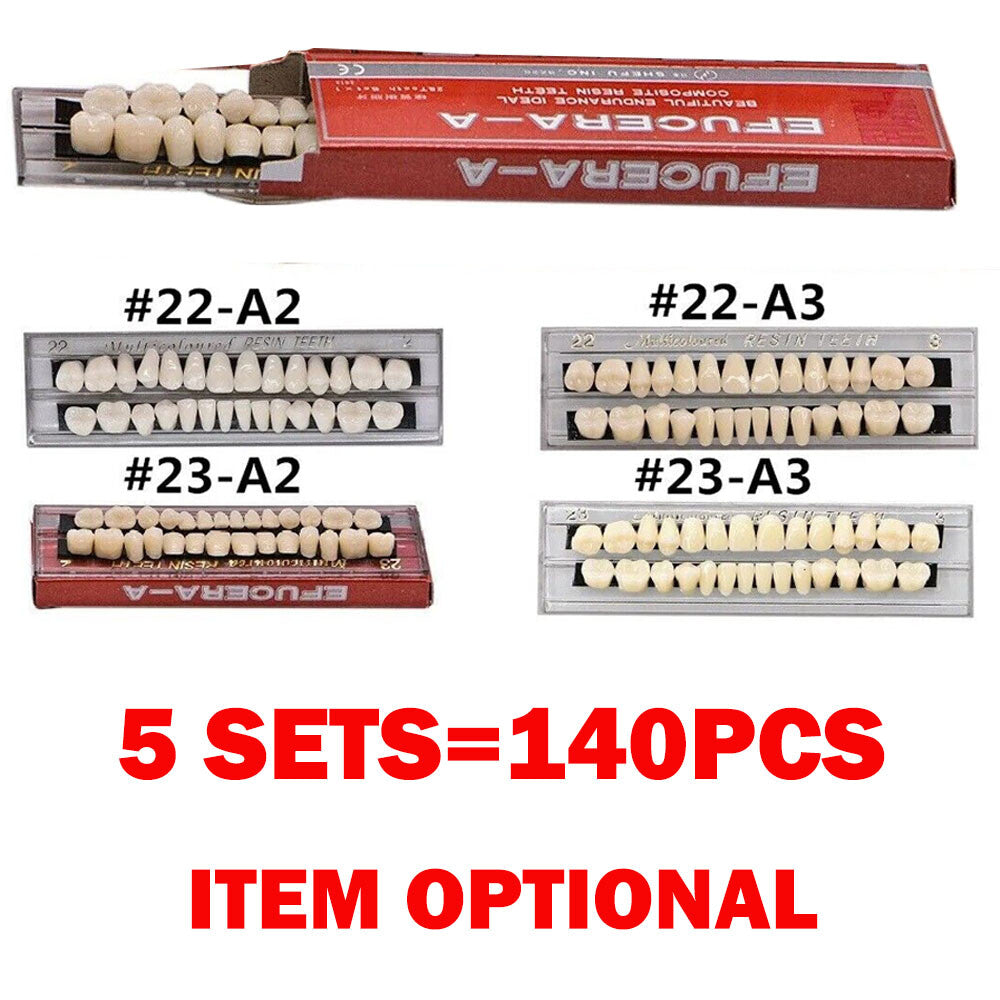 Dental Acrylic Resin Denture Set for Upper and Lower Teeth - Multiple Shades