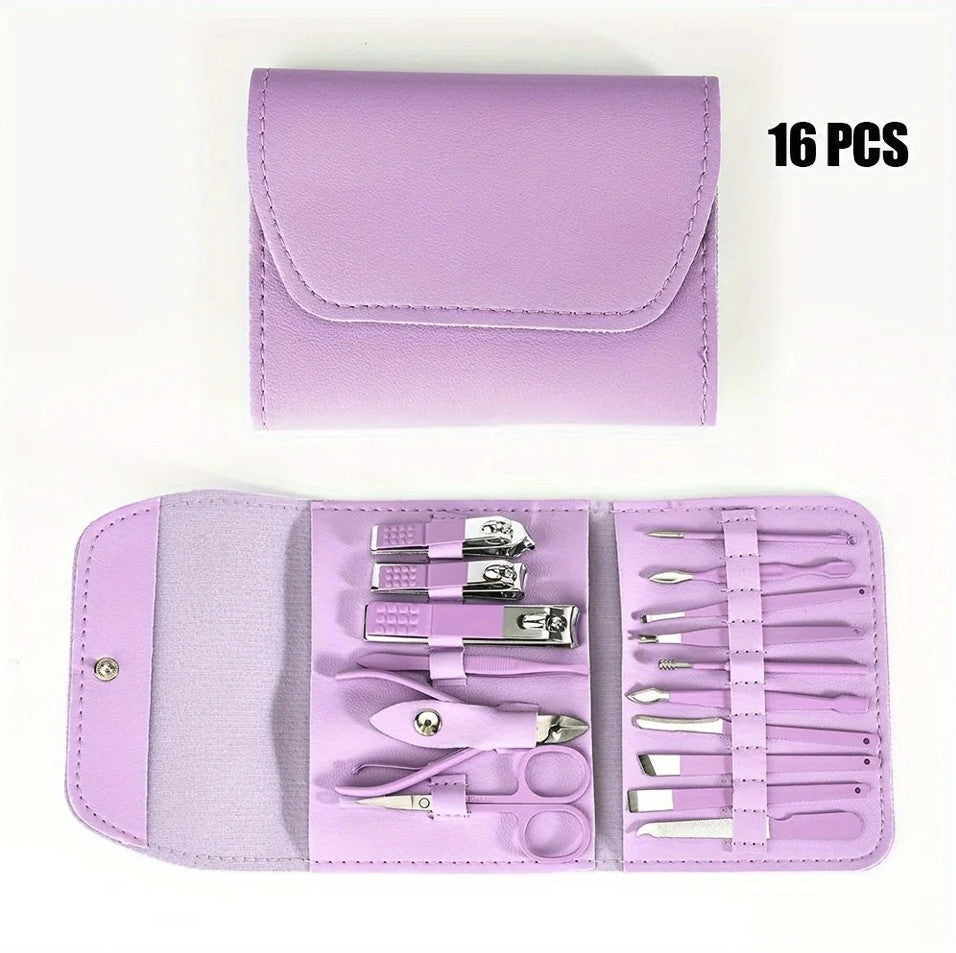 16-Piece Stainless Steel Manicure Pedicure Grooming Kit with Travel Case