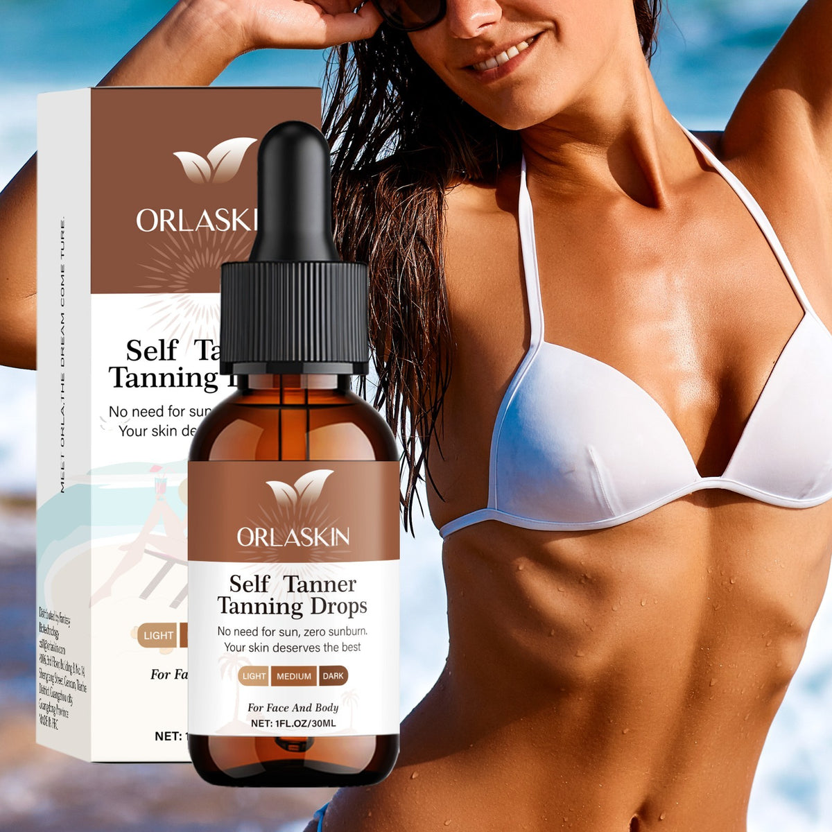 Self Tanner Drops 30ml - Face & Body Sunless Bronzing Serum for Natural Glow