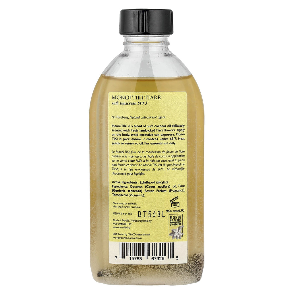 Sun Tan Oil with Sunscreen SPF 3 - Natural Tahiti Monoi Coconut Oil, 4 fl oz