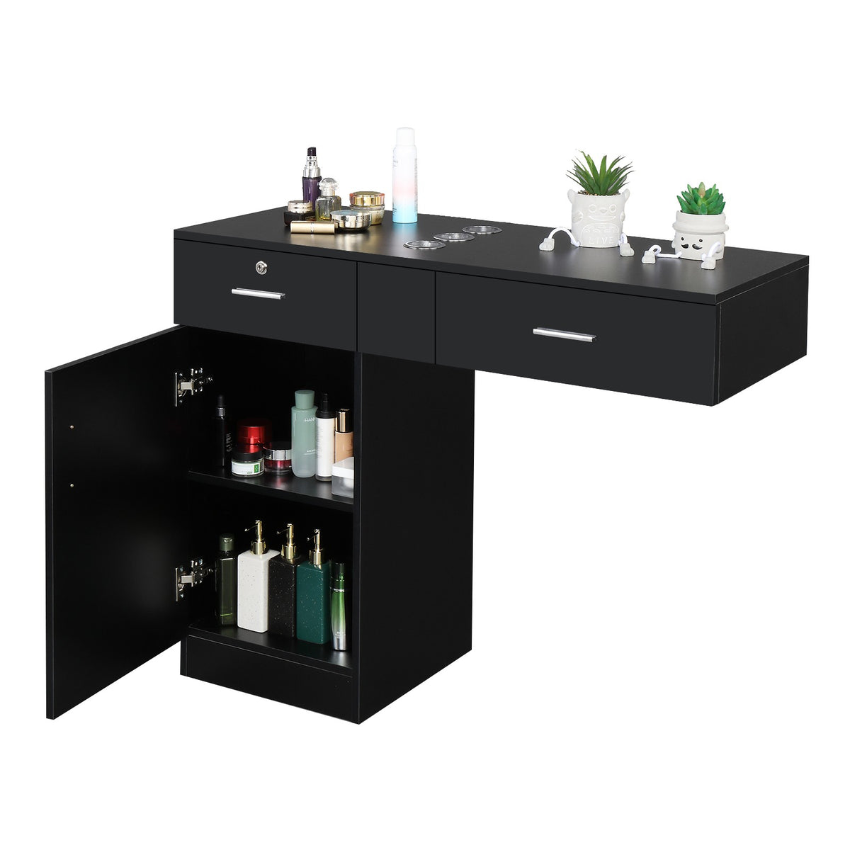 Salon Wall Mounted Hair Styling Station with Lockable Drawers - Salon Furniture