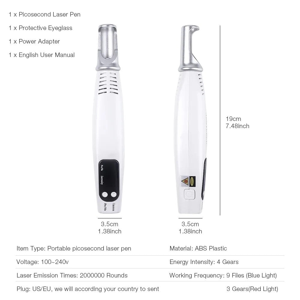 Rechargeable Laser PicoSecond Plasma Pen for Freckle Removal with Red Light Therapy