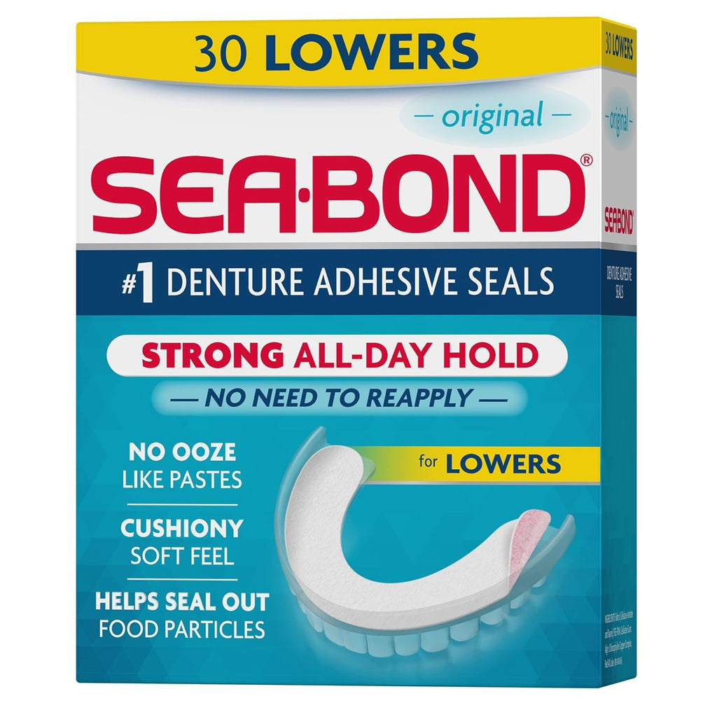 Denture Adhesive Seals Lower Pack of 30 - Zinc-Free, Cushiony Comfort