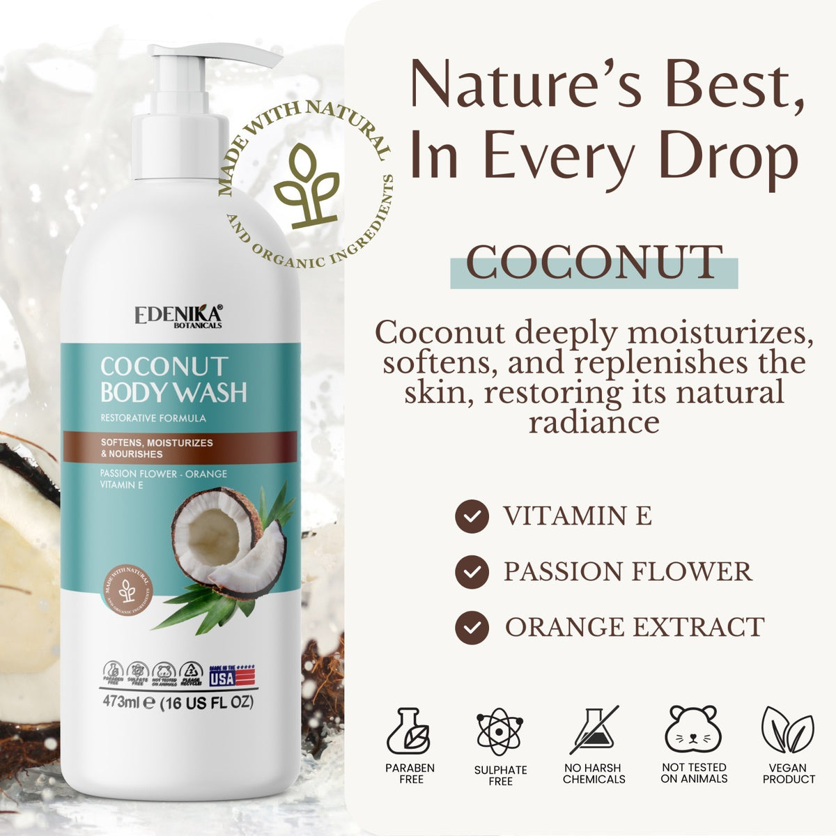 Coconut Body Wash for Hydrating & Nourishing Skin - 16 oz