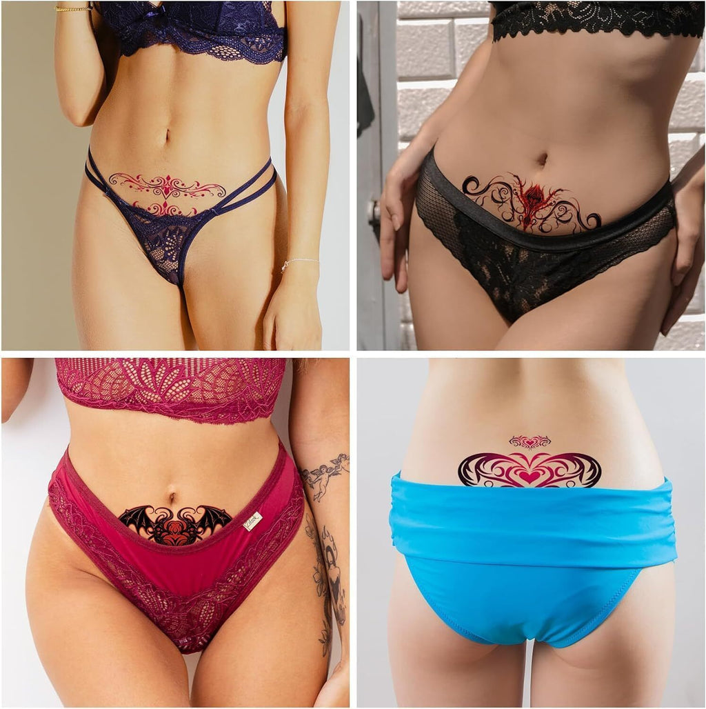Belly Temporary Tattoos 8 Sheets - Colorful Heart Designs Body Stickers