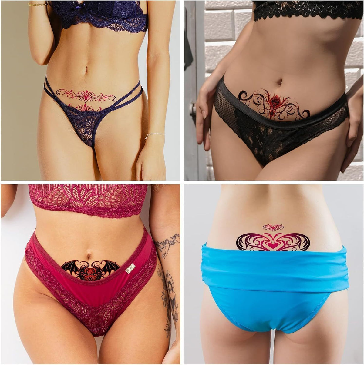 Belly Temporary Tattoos 8 Sheets - Colorful Heart Designs Body Stickers