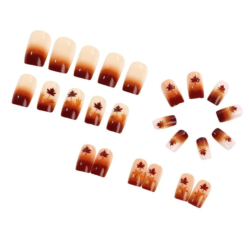 48 Pcs Maple Leaf Gradient Short Square Press-On Nails for Autumn