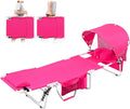 Outdoor Folding Sun Lounger with Canopy and Face Hole - Heavy Duty Pink