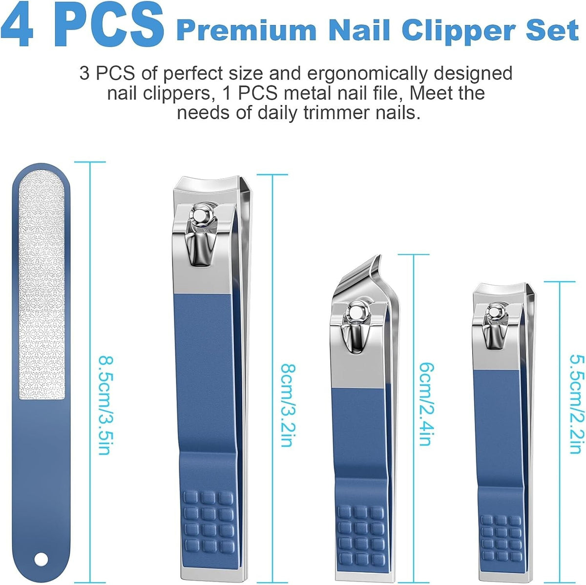 4-Piece Nail Clipper Set with Toenail, Fingernail & Nail File - Ultra Sharp & Ergonomic