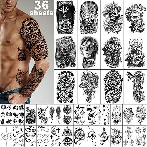 Temporary Tattoo Stickers Set - 36 Large Body Arm Chest Shoulder Tattoos 9.45 x 6.69 in