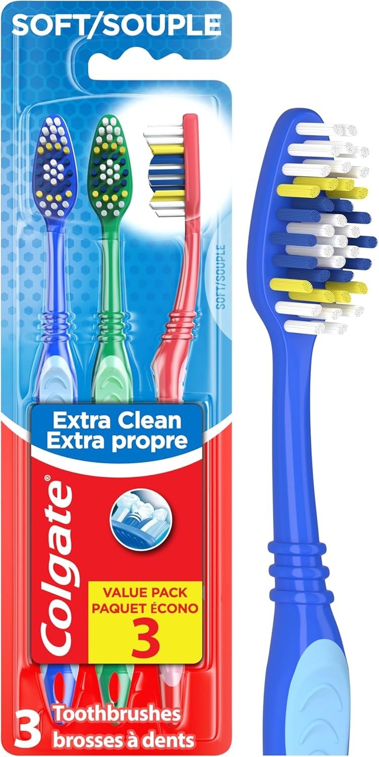 Soft Toothbrush Set - 3 Pack Multi Color for Gentle Oral Care