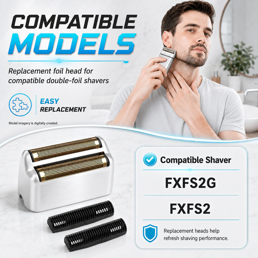 Replacement Foil and Cutter Set for BaBylissPRO FXFS2 Shaver - Silver 2Pack