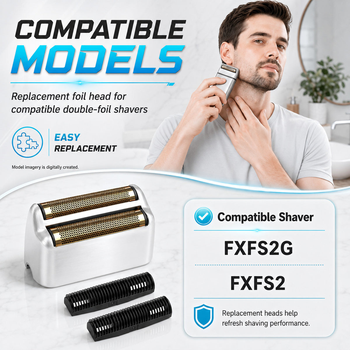 Replacement Foil and Cutter Set for BaBylissPRO FXFS2 Shaver - Silver 2Pack