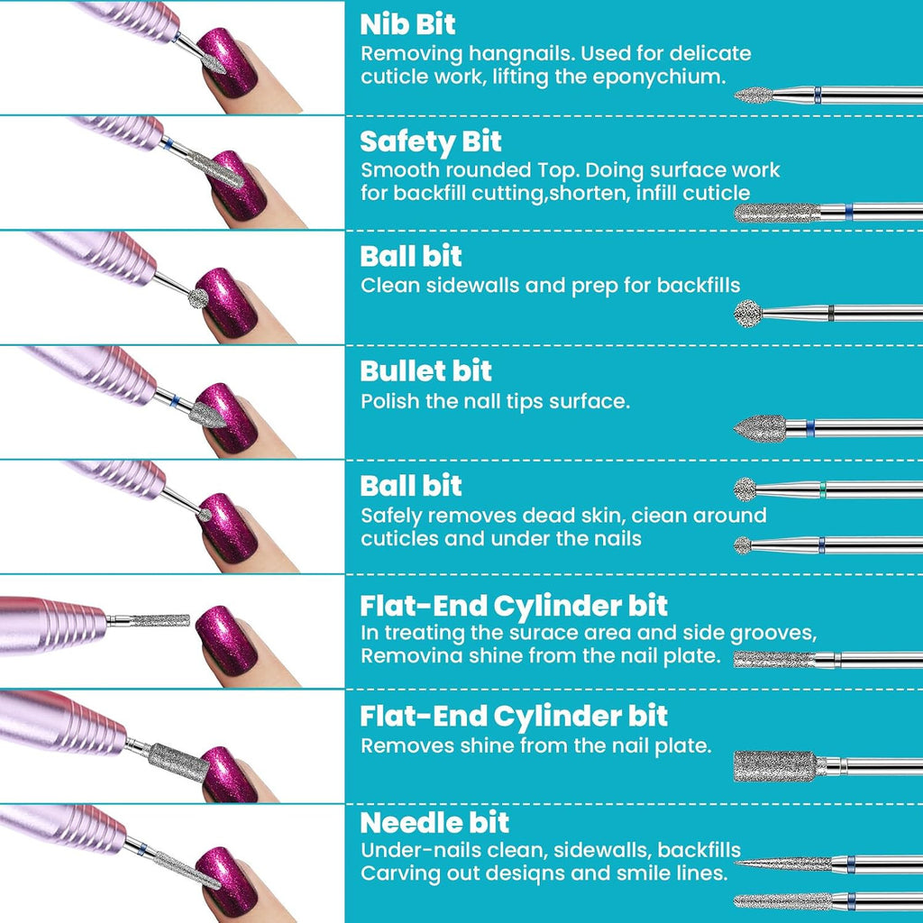 Nail Drill Bits Set - 10 Pcs Tungsten Carbide and Diamond Tips for Manicure Pedicure