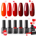 Gel Nail Polish Set - 6 Colors Burgundy Red Glitter Crimson for Manicure