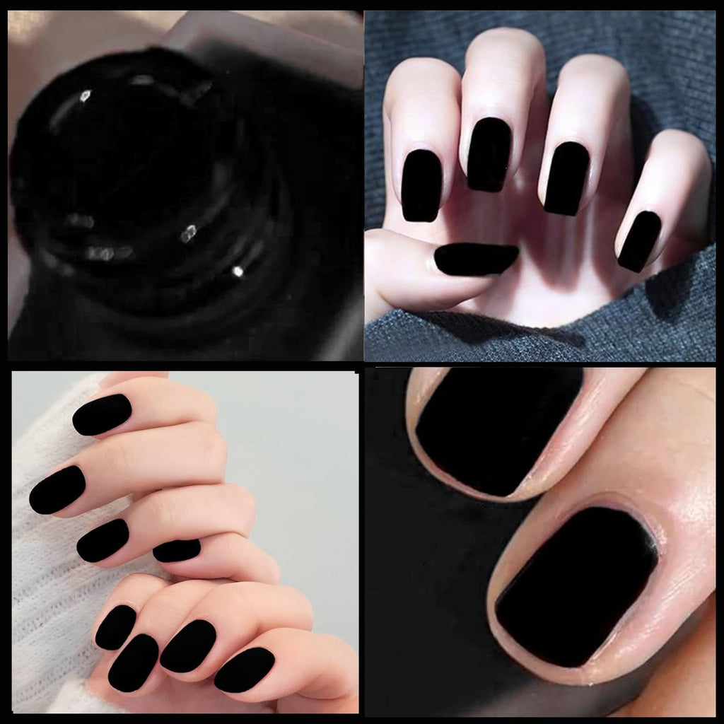 Matte Black Nail Polish Quick Dry Vegan for Men & Women - Velvet Gel Finish