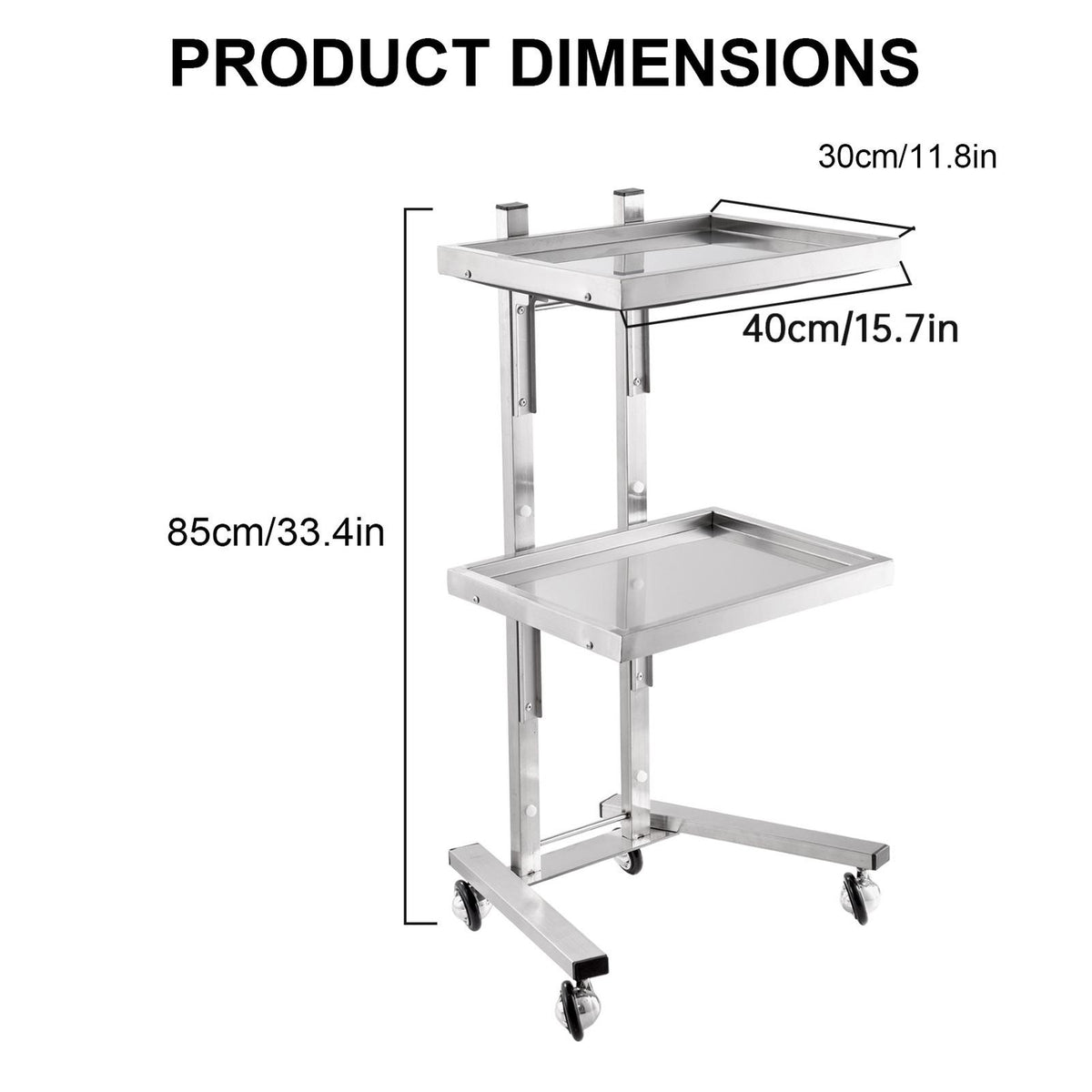 Stainless Steel Salon Rolling Utility Cart with Double-Layer Trays