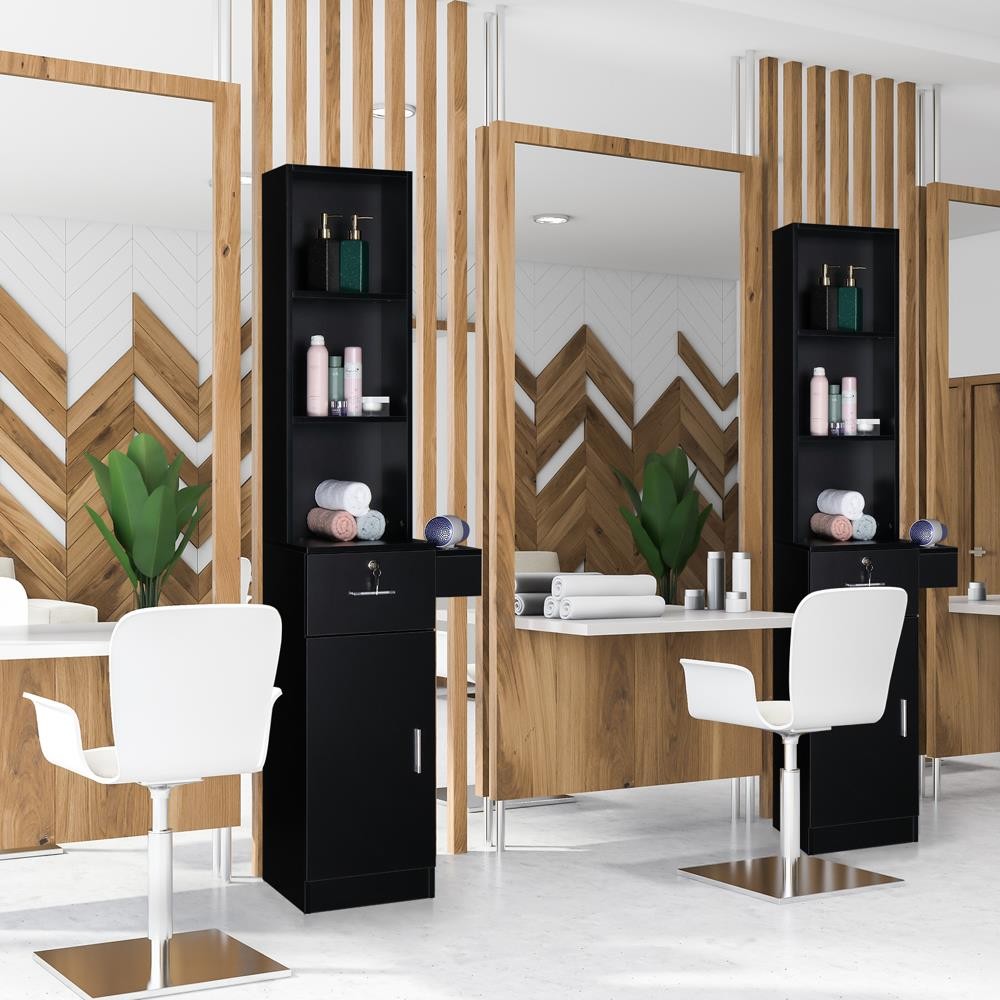 Salon Wall Mounted Storage Cabinet with Lockable Drawers & Shelves for Hairdressing Equipment