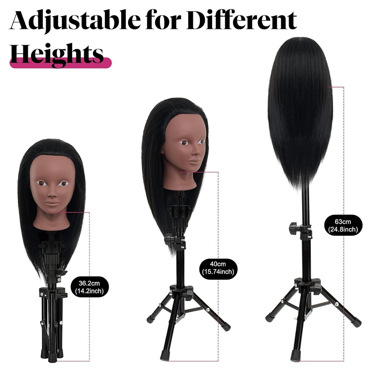 18-Inch Real Hair Mannequin Head with Stand for Makeup & Hairstyling Practice