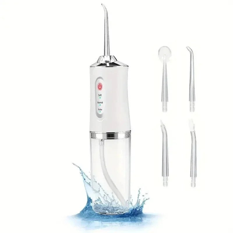 Cordless Water Flosser Dental Oral Irrigator Travel Teeth Cleaner - 3 Modes, 4 Tips