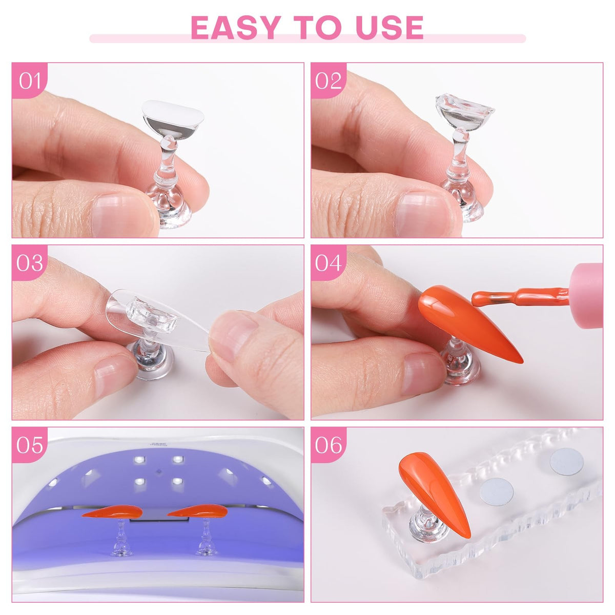 Narsikar Nail Stand for Press Ons with 300 Double-Sided Tape - Rose Pink