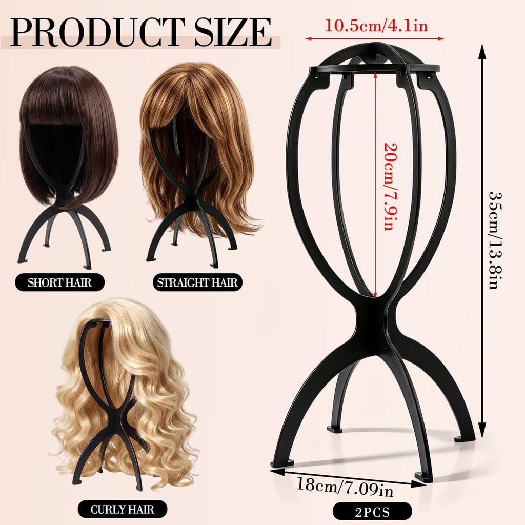 Portable Wig Stand Holder 2 Pack Travel Salon & Home Use Black