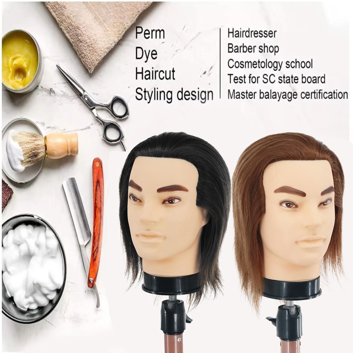 12-Inch Human Hair Mannequin Head for Hairdressing & Styling Practice