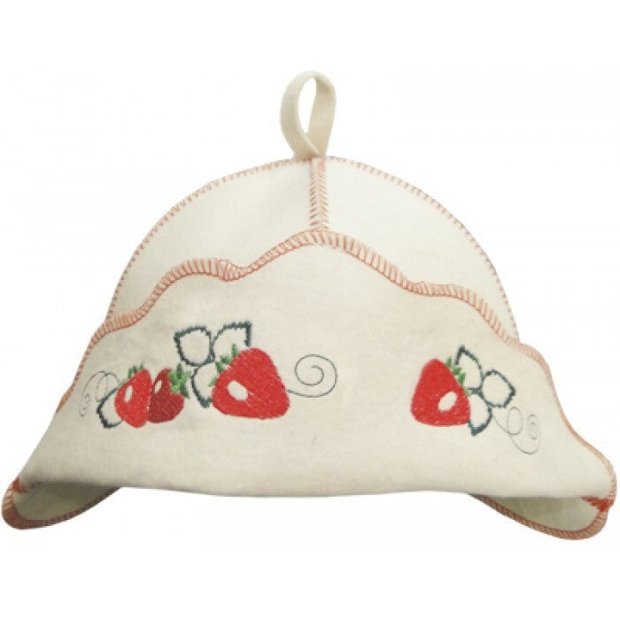 Felt Sauna Hat for Russian Banya - Wool Spa Hat, Strawberries Design