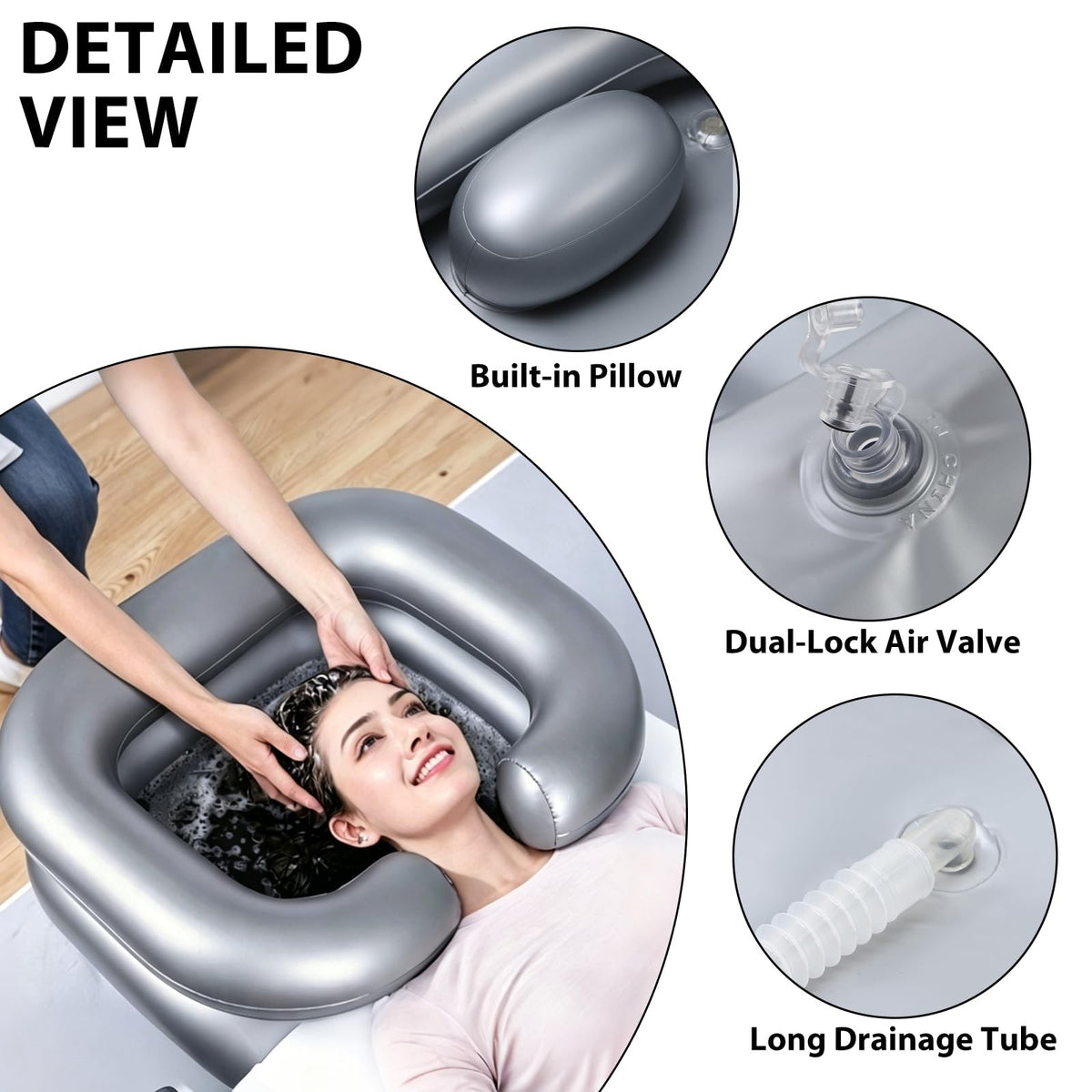 Inflatable Portable Hair Washing Basin with Drain Tube & Air Pump for Elderly & Bedside Use