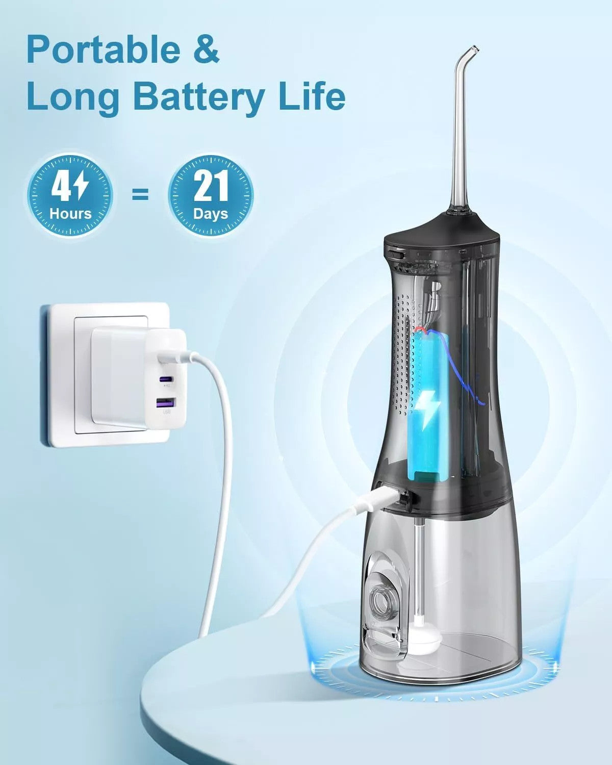 Cordless Water Flosser Dental Oral Irrigator with 5 Tips for Deep Cleaning & Gum Care