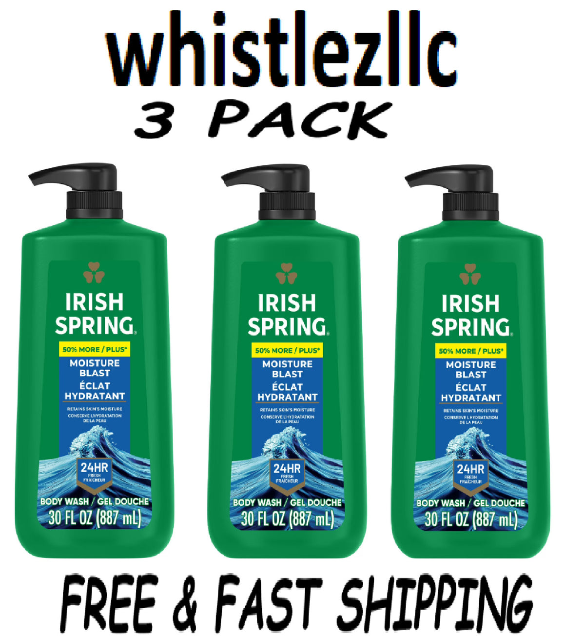 Irish Spring Moisture Blast Body Wash for Men - 3 Pack, 30 fl oz Bottles
