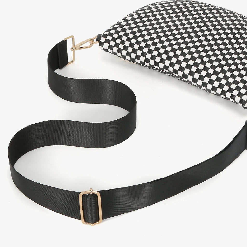 Women’s Checkered Faux Leather Crossbody Bag – Woven Bum Bag