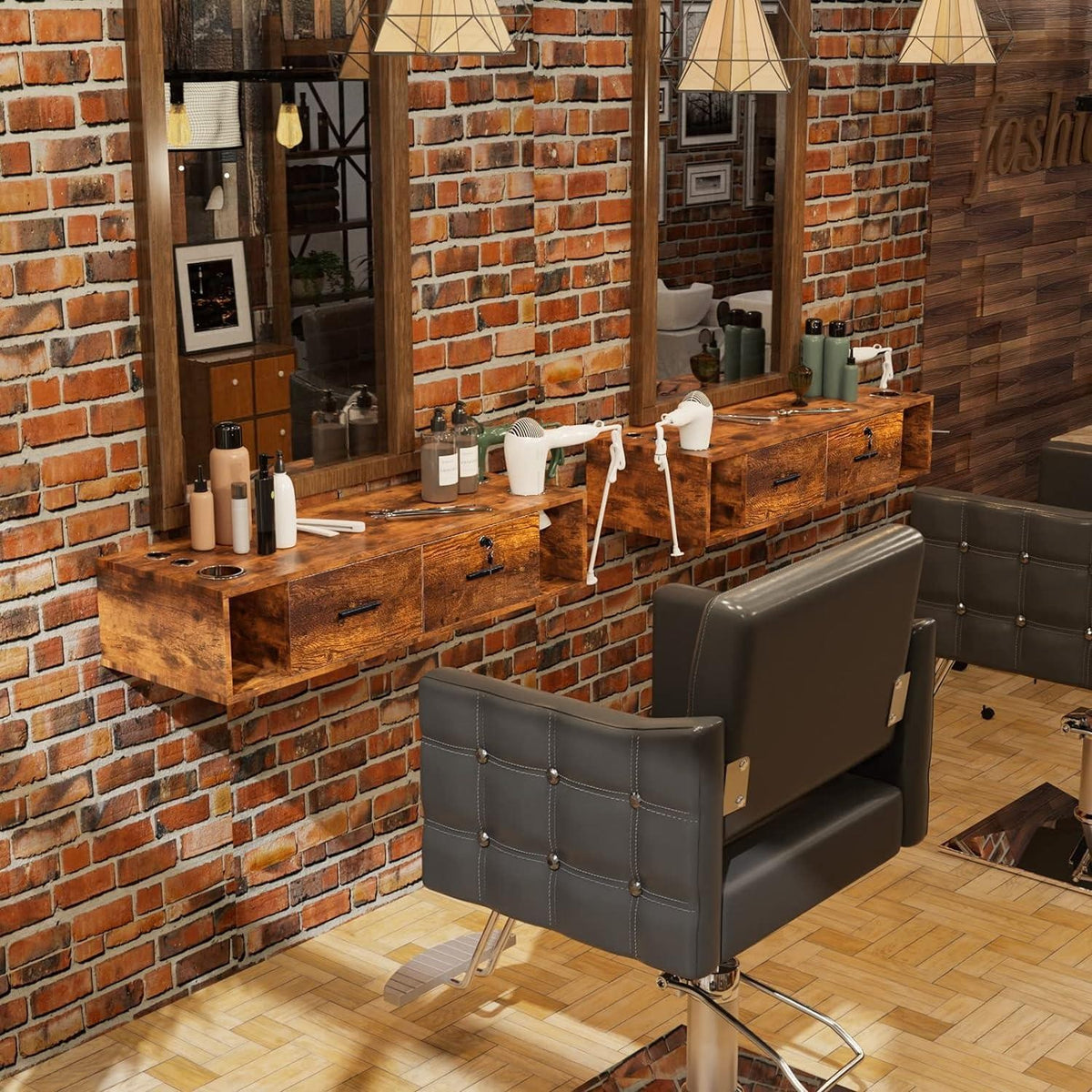Wall Mount Barber Station with 2 Drawers for Hair Salon & Spa