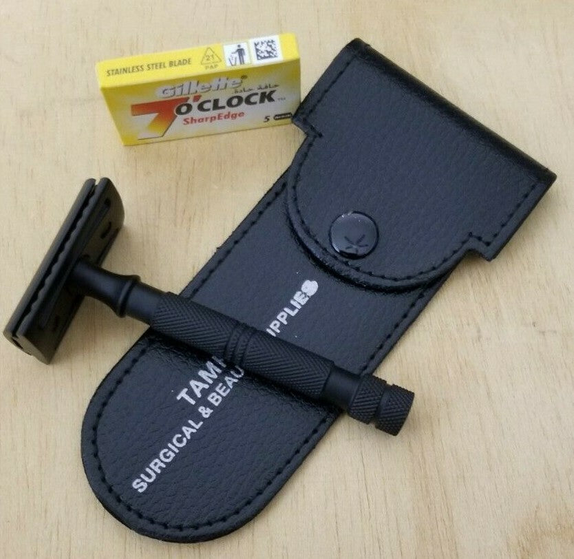 Safety Razor Double Edge Shaving Kit with Steel Handle & Blades Travel Set