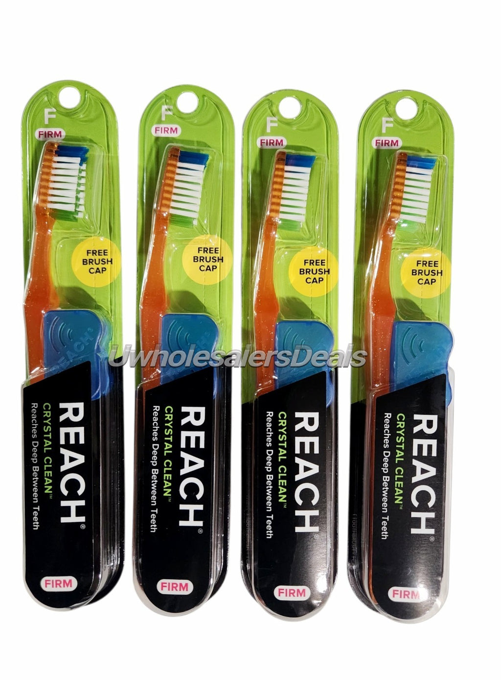 4 Reach Crystal Clean Hard Toothbrushes with Firm Bristles & Free Caps