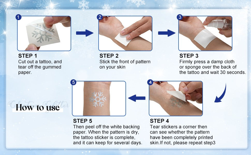 180 Pcs Winter Snowflake Temporary Tattoos Glitter Stickers
