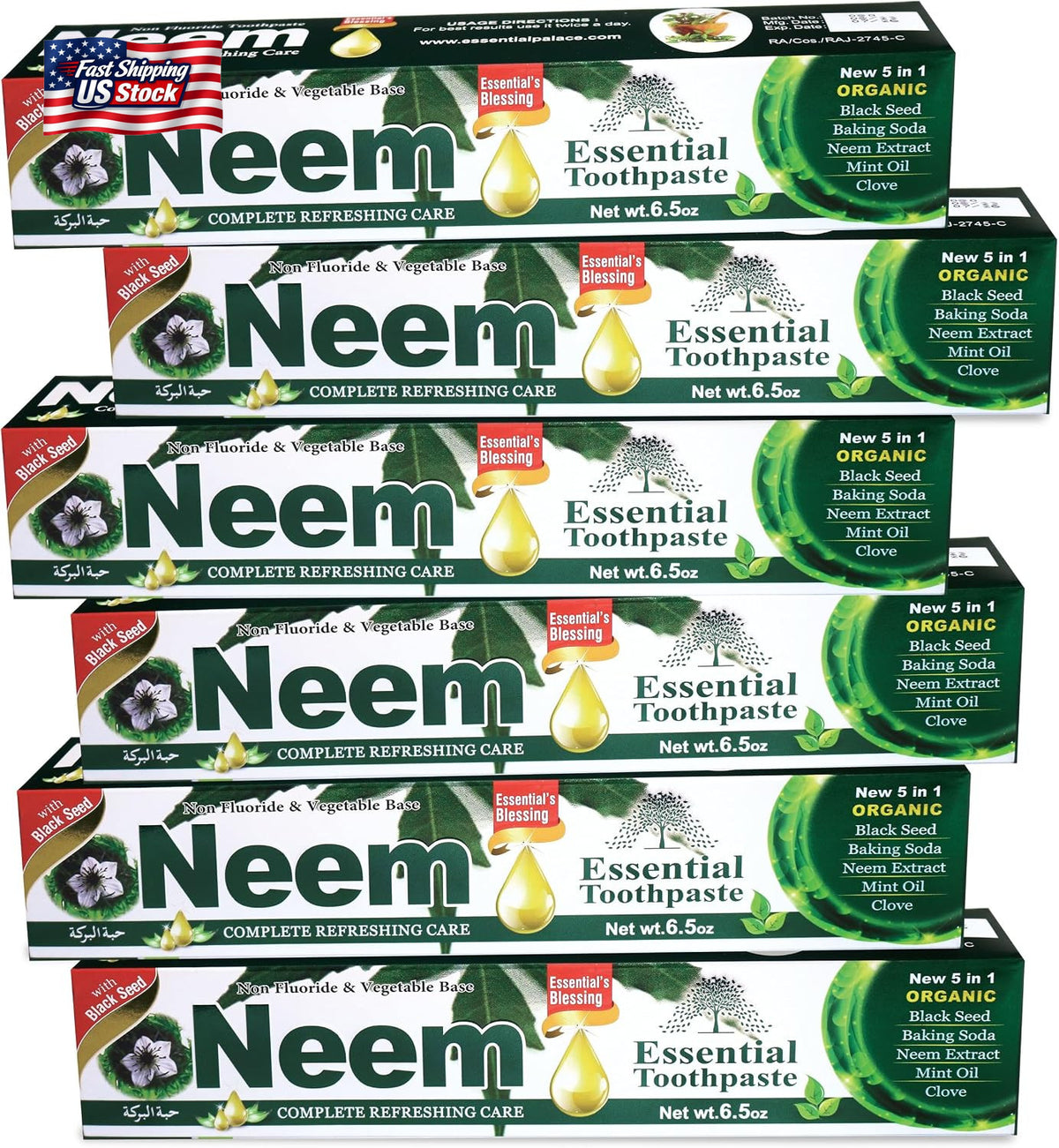 Neem Toothpaste 6-Pack - Fluoride-Free 5-in-1 Oral Care Formula
