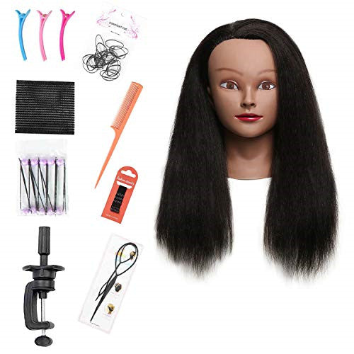 Mannequin Head with 100% Real Hair for Cosmetology & Hairdressing Training - 16 Inch
