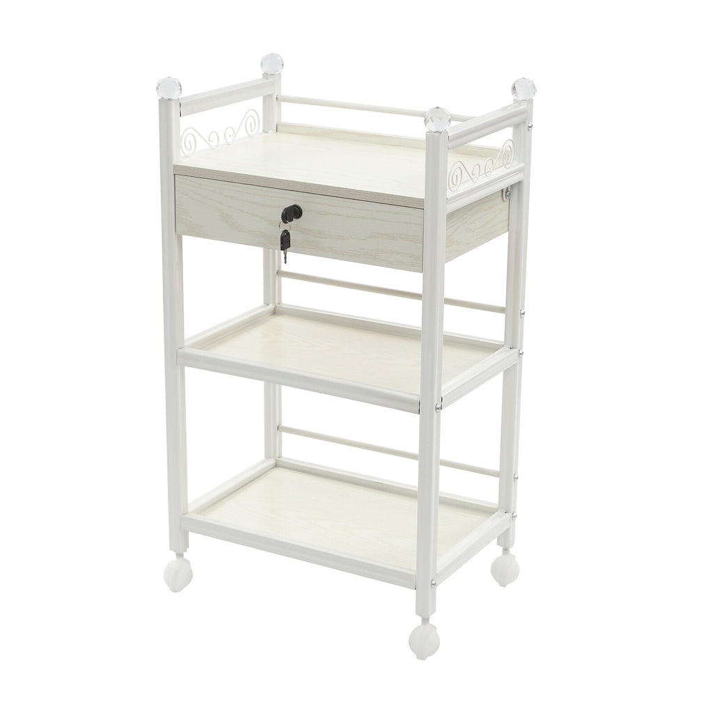 Salon Storage Cart with Drawer, 3-Tier Mobile Organizer, White