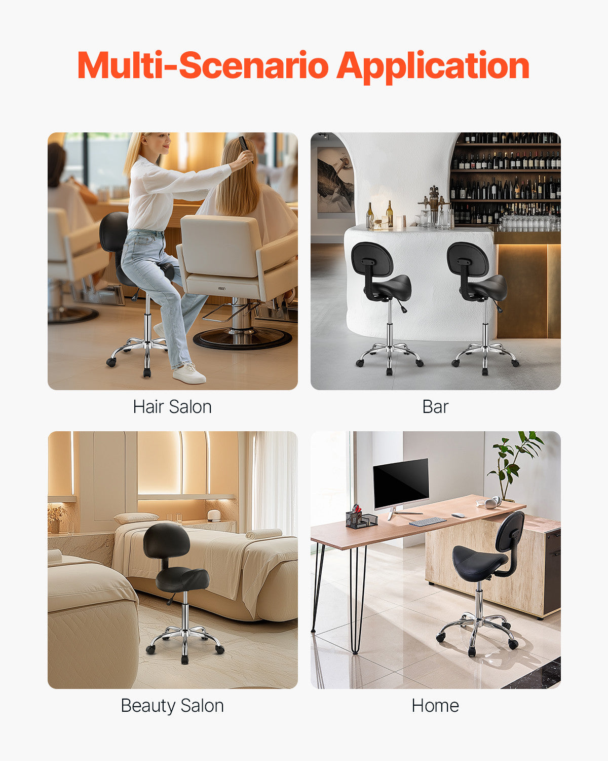 Adjustable Saddle Stool with Backrest and 360° Swivel - PU Leather Seat