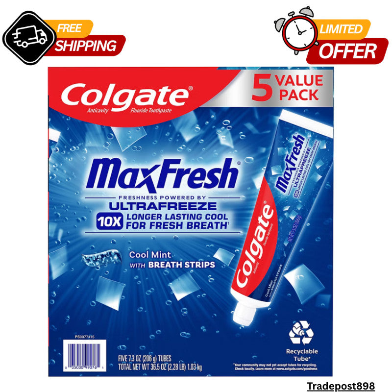 Colgate MaxFresh Cool Mint Fluoride Toothpaste - 7.3oz x 5 Pack