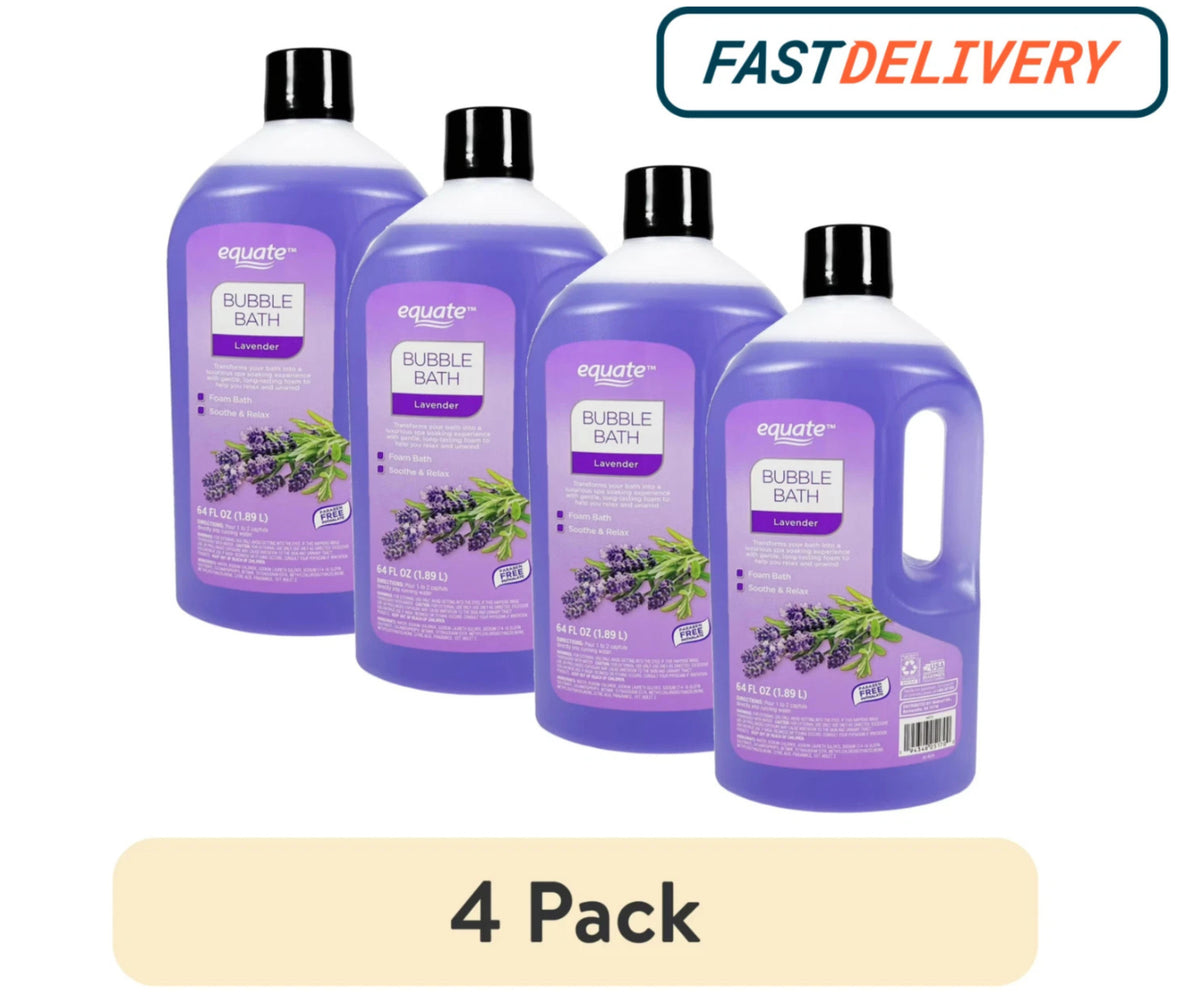 Lavender Bubble Bath Set - 4 Pack, 64 fl oz Relaxing Foam Bath for Adults & Teens