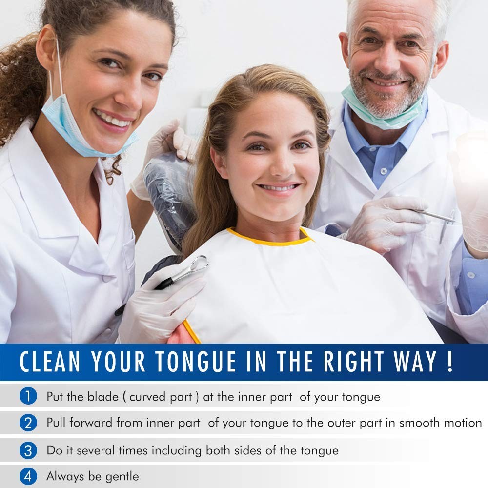 Stainless Steel Tongue Scraper 2 Pack for Bad Breath & Oral Hygiene