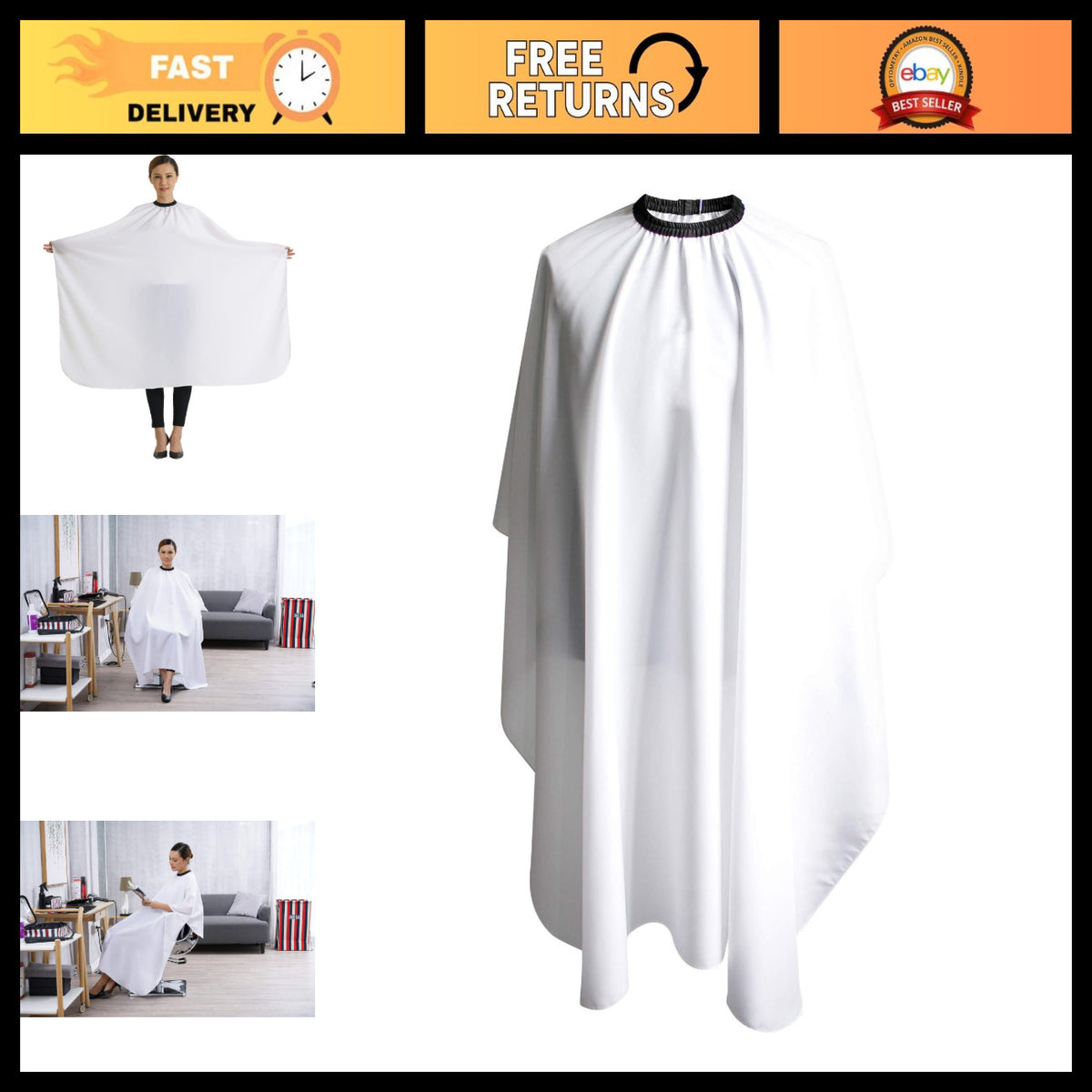 Waterproof Haircut Cape 54x62 Inches for Salon & Barber Use - White Polyester