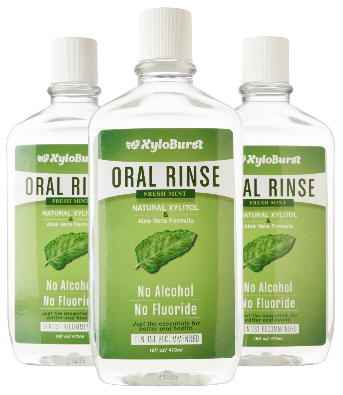 XyloBurst Fresh Breath Mouthwash with Natural Xylitol 3 Pack - Alcohol-Free, Fluoride-Free, Cooling Mint