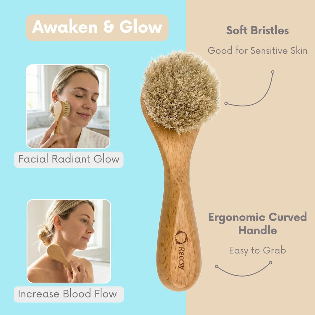 Lymphatic Drainage Body and Face Brush Set with Wooden Gua Sha - 4 Pieces