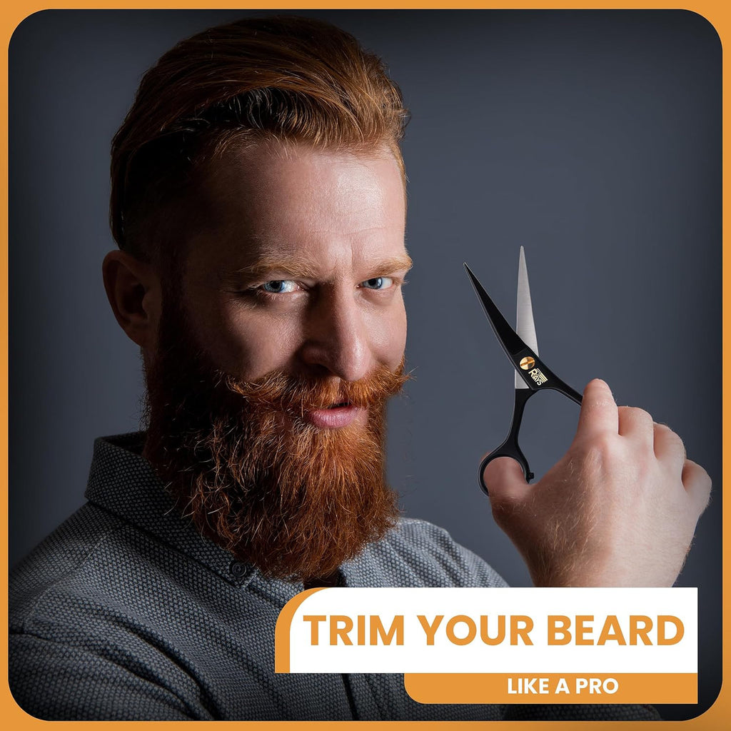 German Mustache Scissors for Men with Beard Comb & Travel Pouch - 5 Inch