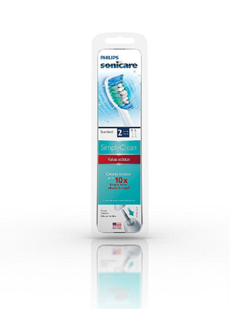 2 Pack Sonicare SimplyClean Replacement Toothbrush Heads - Compatible with Multiple Models