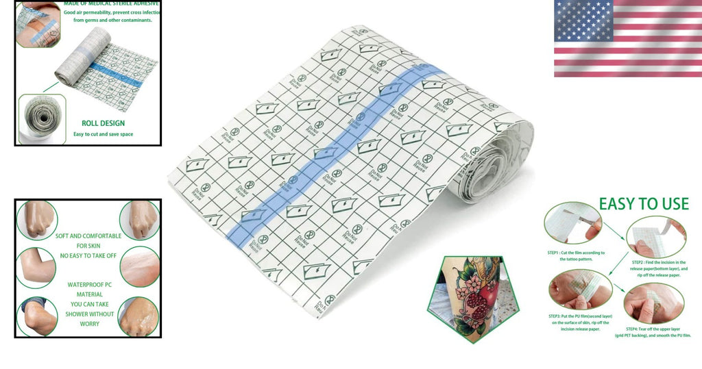 Tattoo Aftercare Film 6" x 72" Transparent Waterproof Wound Dressing