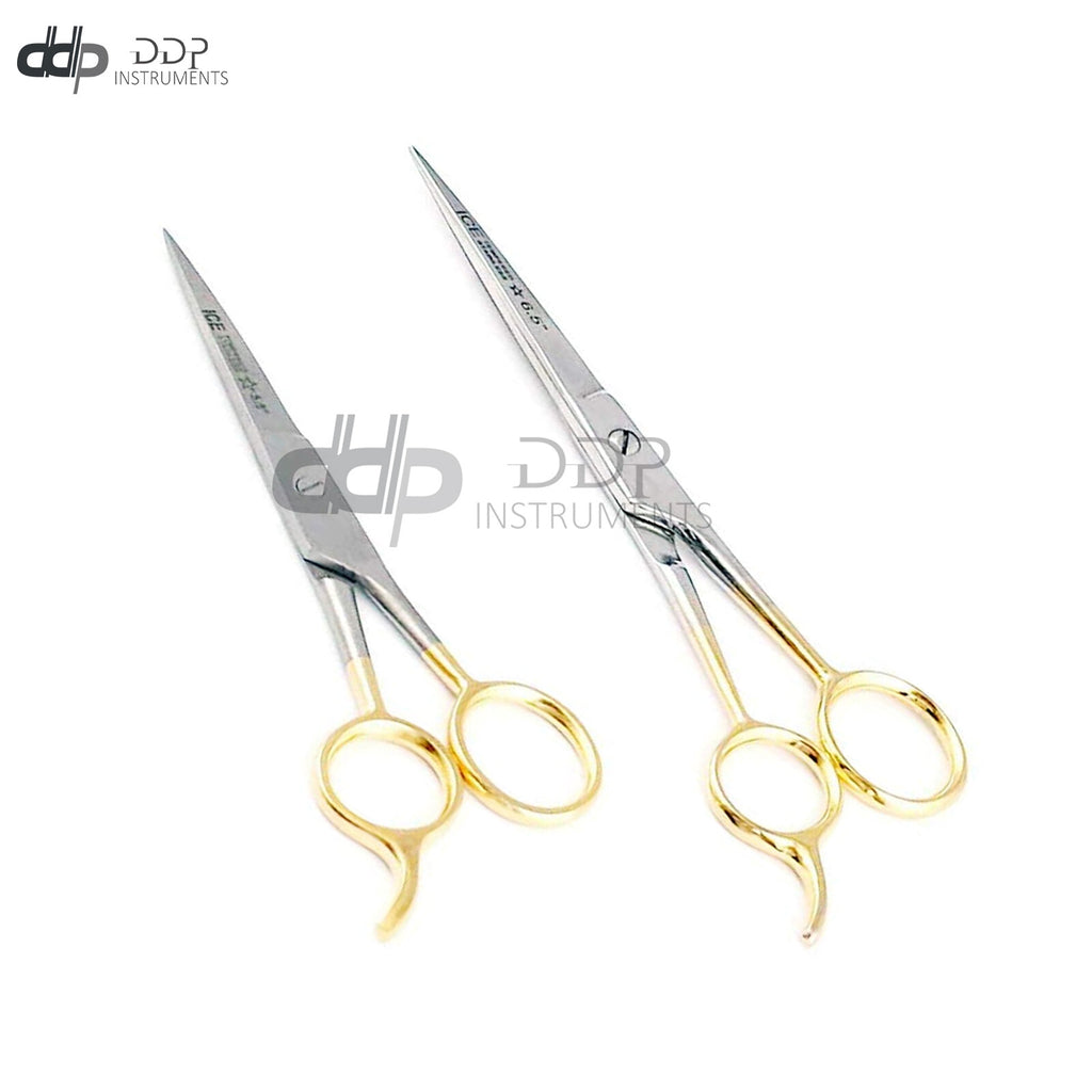 Hair Cutting Scissors Set - 5.5 Inch & 6.5 Inch Barber Shears with Gold Handles